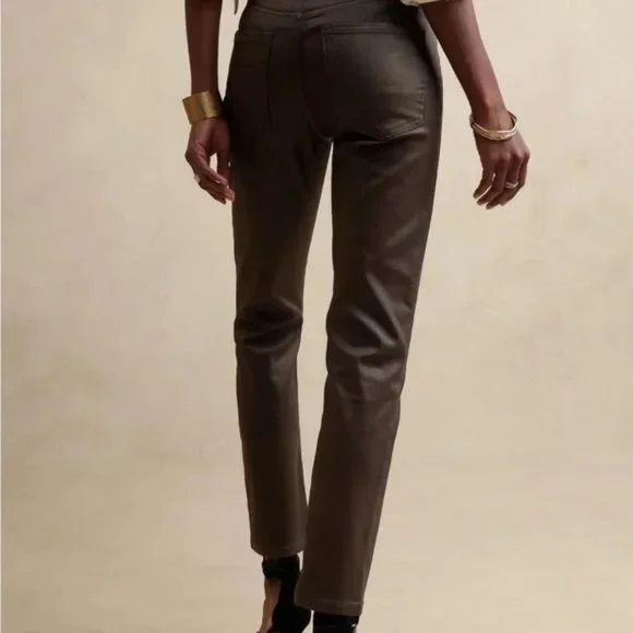 Banana Republic Ultra High-Rise Slim Coated Jean size 35L Dark Green - Picture 2 of 5